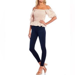 7FAM "THE MID-RISE SKINNY" Super Stretch Jeans In "LUXE TWILIGHT BLUE"